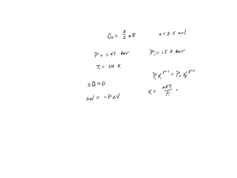 a-350-mol-sample-of-an-ideal-gas-with-cvm-3r2-is-expanded-adiabatically-against-a-constant-external-pressure-of-145-bar-the-initial-temperature-and-pressure-are-ti-310-and-pi-152-bar-the-fin-66884