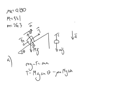 a-large-block-on-an-inclined-surface-is-connected-to-a-small-block-by-a-cord-as-shown-the-masses-of-the-larger-and-smaller-block-are-331-kg-and-263-kg-respectively-the-angle-of-the-incline-is-theta210