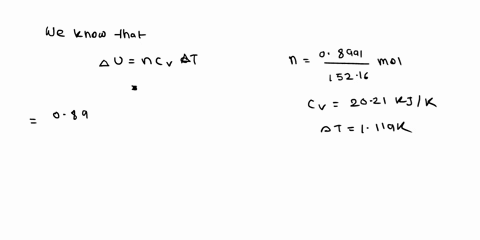 a-08991-g-sample-of-vanillin-c8h8o3-was-burned-in-a-bomb-calorimeter-whose-total-heat-capacity-is-2021-kjk-the-temperature-of-the-calorimeter-apparatus-increased-by-1119-k-calculate-u-in-kj-08981