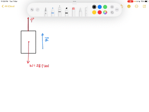 an-elevator-cab-that-weighs-287-kn-moves-upward-what-is-the-tension-in-the-cable-if-the-cabs-speed-is-a-increasing-atarate-of-114ms-and-b-decreasing-atarateof-114-ms2-a-number-units-b-number-67287