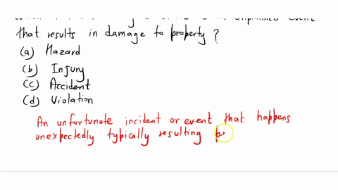 which-of-the-following-is-defined-as-an-unplanned-event-that-results-in-damage-to-property-hazard-injury-accident-violation-83271