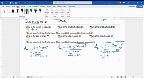 the-three-given-points-are-the-vertices-of-a-triangle-solve-the-triangle-rounding-lengths-of-sides-to-the-nearest-tenth-and-angle-measures-to-the-nearest-degree-a00-b-45-c4-2-what-is-the-len-25755