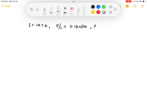 a-conductor-carrying-a-current-i-147-a-is-directed-along-the-positive-x-axis-and-perpendicular-to-a-uniform-magnetic-field-a-magnetic-force-per-unit-length-of-0131-nm-acts-on-the-conductor-i-87087