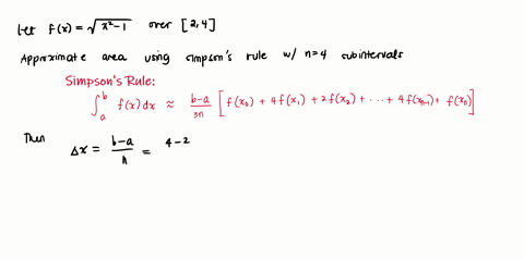 use-simpsons-rule-and-4-subintervals-to-approximate-the-area-under-the-graph-of-fxsqrtx2-1-over-24-38794
