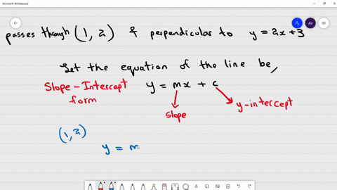 find-the-equation-of-the-line-that-passes-through-12-and-is-perpendicular-to-y2x-3-leave-your-answer-in-the-form-ymx-c-72468