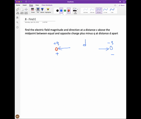 find-the-electric-field-magnitude-and-direction-at-a-distance-z-above-the-midpoint-between-equal-and-opposite-charge-plus-minus-q-at-distance-d-apart-94437