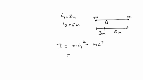the-figure-shows-particles-and-2-each-of-mass-m-attached-t0-the-ends-of-a-rigid-massless-rod-of-length-l1-l2-with-l1-30-m-and-l2-60-m-the-rod-is-held-horizontally-on-the-fulcrum-and-then-rel-73264