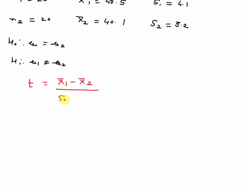 two-samples-each-of-size-20-are-taken-from-independent-populations-assumed-to-be-normally-distributed-with-equal-variances-the-first-sample-has-a-mean-of-435-and-standard-deviation-of-41-whi-08583