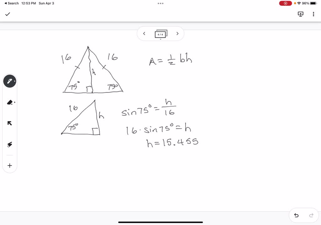 Solved Given Isosceles Triangle Abc With Base Bc If Each Base Angle Measures 75Â° And Each Leg 2496