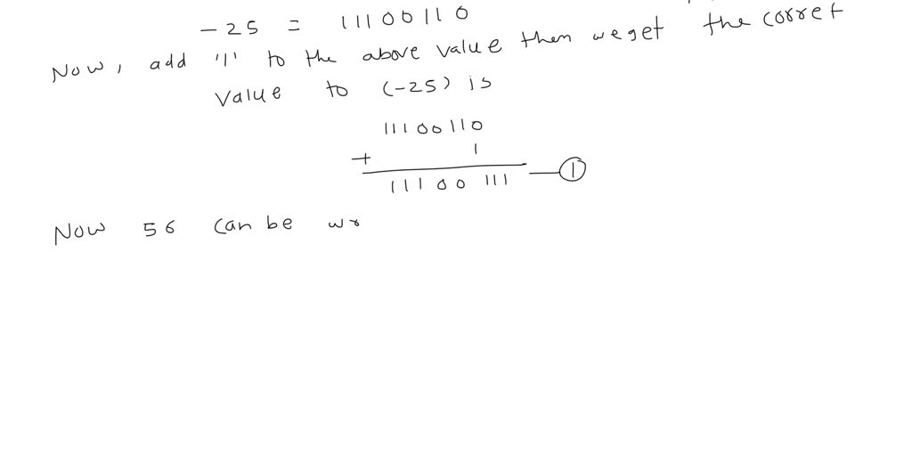 SOLVED: Add (-25)+(-56) using 8-bit representation.