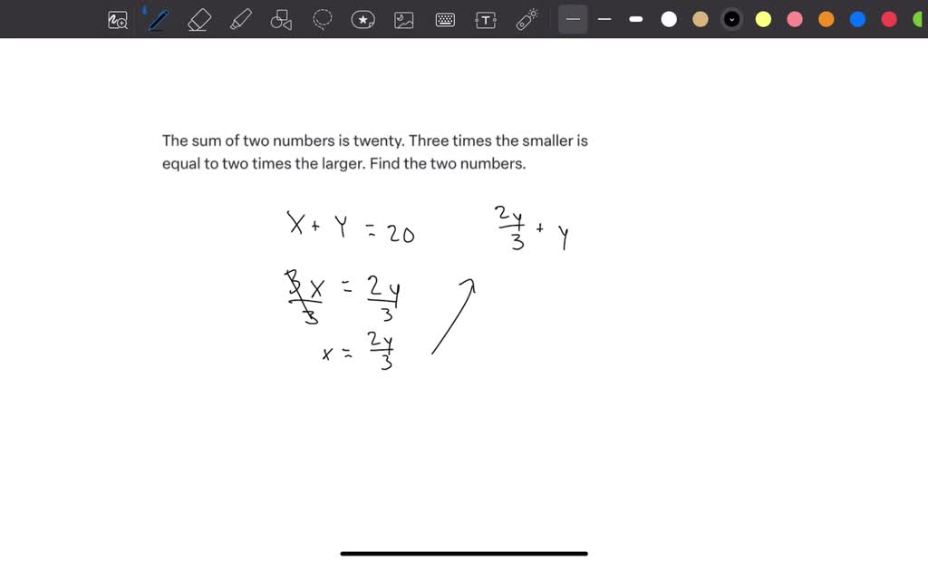 SOLVED: The sum of two numbers is twenty. Three times the smaller is ...