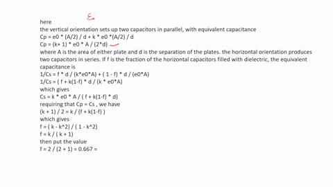 a-vertical-parallel-plate-capacitor-is-half-filled-with-a-dielectric-for-which-the-dielectric-constant-is-200-fig-p2670a-when-this-capacitor-is-positioned-horizontally-what-fraction-of-it-should-be--2