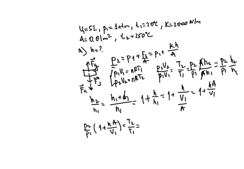 cylinder-is-filled-with-5-l-of-gas-at-initial-pressure-of-atm-and-initial-temperature-of-20-the-cylinder-is-capped-by-piston-which-is-connected-t0-spring-as-shown-in-the-figure-the-spring-is-14198