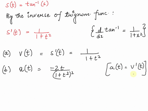 the-position-of-a-moving-hockey-puck-after-t-seconds-is-st-tan-t-where-is-in-meters-a-find-the-velocity-of-the-hockey-puck-at-any-time-t-vt-preview-b-find-the-acceleration-of-the-puck-at-any-38546