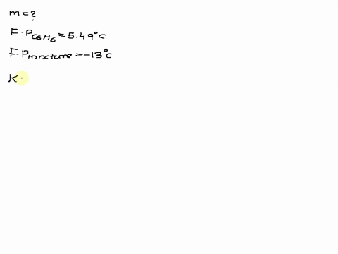 the-freezing-point-of-pure-benzene-c6h6-is-549-c-the-freezing-point-of-a-solution-made-using-toluene-c7h8-in-benzene-is-determined-to-be-130-c-what-is-the-molality-of-the-toluene-kf-benzene-36358