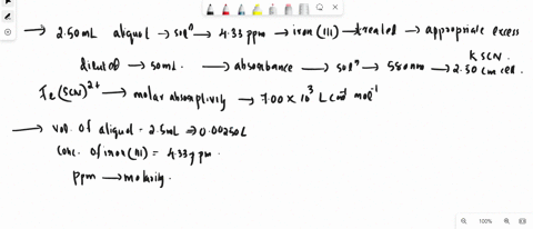 a-250-ml-aliquot-of-a-solution-that-contains-433-ppm-ironiii-is-treated-with-an-appropriate-excess-of-kscn-and-diluted-to-500-ml-what-is-the-absorbance-of-the-resulting-solution-at-580-nm-in-67988