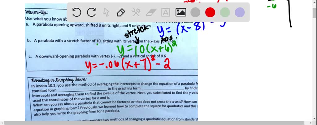 SOLVED Wanm Up Use What Vou Know About Parabolas To Write An Equation vertex-of-a-parabola-real-life