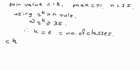 data-set-that-consists-of-35-numbers-has-minimum-value-of-18-and-maximum-value-of-71-determine-the-class-boundaries-using-the-2k2n-rule-if-the-data-are-discrete-b-continuous-a-enter-the-clas-20437