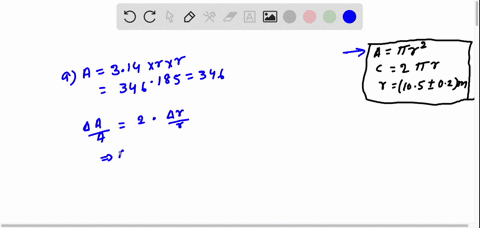the-radius-of-a-circle-is-measured-to-be-105-pm-02-mathrmm-calculate-the-mathrma-area-and-mathrmb-circumference-of-the-circle-and-give-the-uncertainty-in-each-value