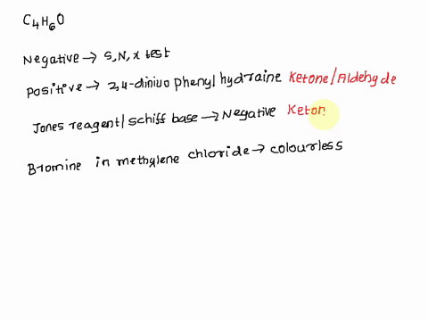 a-colorless-liquid-c4h6o-gave-a-negative-test-for-the-presence-of-halogens-sulfur-and-nitrogen-it-did-however-give-a-positive-test-with-24-diniuophenylhydraine-the-schiffs-reagent-and-the-jo-40147