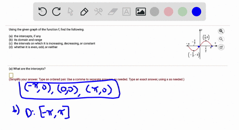 using-the-given-graph-of-the-function-f-find-the-following-the-intercepts-if-any-its-domain-and-range-the-intervals-on-which-it-is-increasing-decreasing-or-constant-whether-it-is-even-odd-or-49901