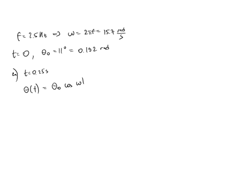 a-clock-pendulum-oscillates-at-a-frequency-of-25-hz-at-t0-it-is-released-from-rest-starting-at-an-angle-of-11-to-the-vertical-part-a-ignoring-friction-what-will-be-the-position-angle-in-radi-51149