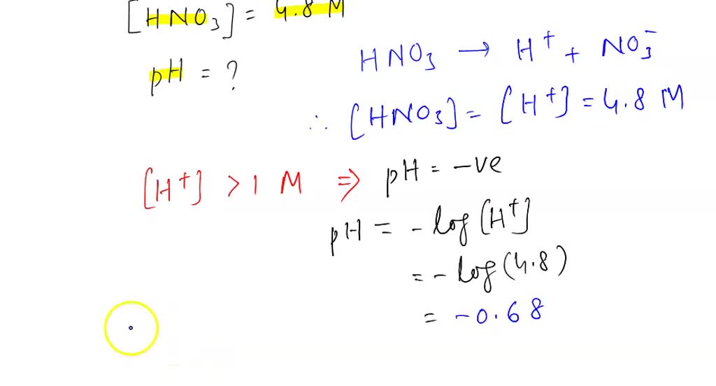 SOLVED: What is the pH of a 4.56 × 10-2 M solution of HNO3?