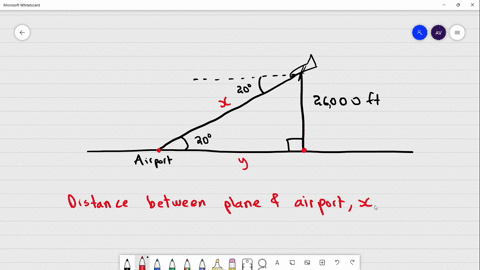 point-a-plane-is-flying-at-an-elevation-of-26000-feet-it-is-within-sight-of-the-airport-and-the-pilot-finds-that-the-angle-of-depression-to-the-airport-is-20-find-the-distance-between-the-pl-54864