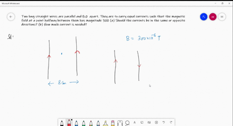 two-long-straight-wires-are-parallel-and-80-mathrmcm-apart-they-are-to-carry-equal-currents-such-tha-00413