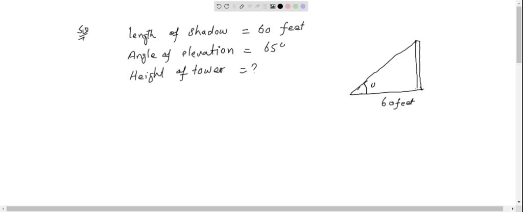 solved-a-tower-casts-a-shadow-that-is-60-feet-long-when-the-angle-of-elevation-of-the-sun-is-65