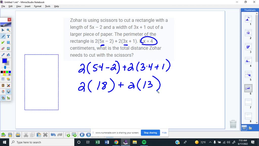 SOLVED Zohar is using scissors to cut a rectangle with a length of 5x