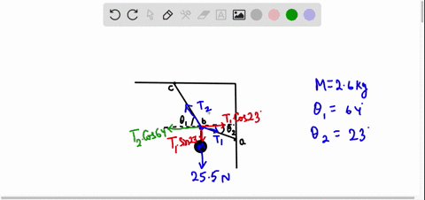 the-system-in-the-figure-below-is-in-equilibrium-the-angles-are-01-640-and-02-230-and-the-ball-has-mass-m-26-kg_-a-what-is-the-tension-in-string-ab-b-what-is-the-tension-in-string-bc-16873