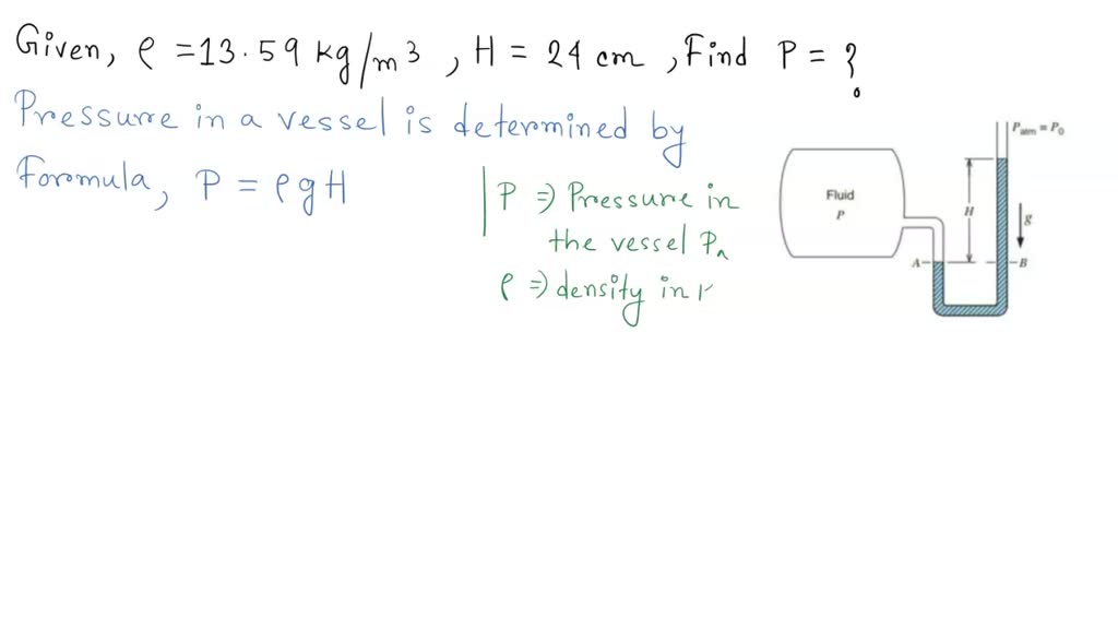 SOLVED mercury (Hg) manometer is used (0 measure the pressure in 3 vessel as shown in Fig 2.13