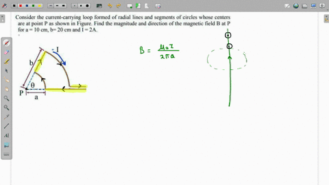 4. The loop shown in figure carries a current I and it is formed of two ...