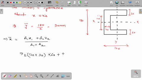 problem-6-120-mm-determine-the-moment-of-inertia-ix-and-i-of-the-area-shown-with-respect-to-centroidal-axes-respectively-parallel-and-perpendicular-to-side-ab-30-mm-40-mm-180-mm-30-mm-flg-p9-25513