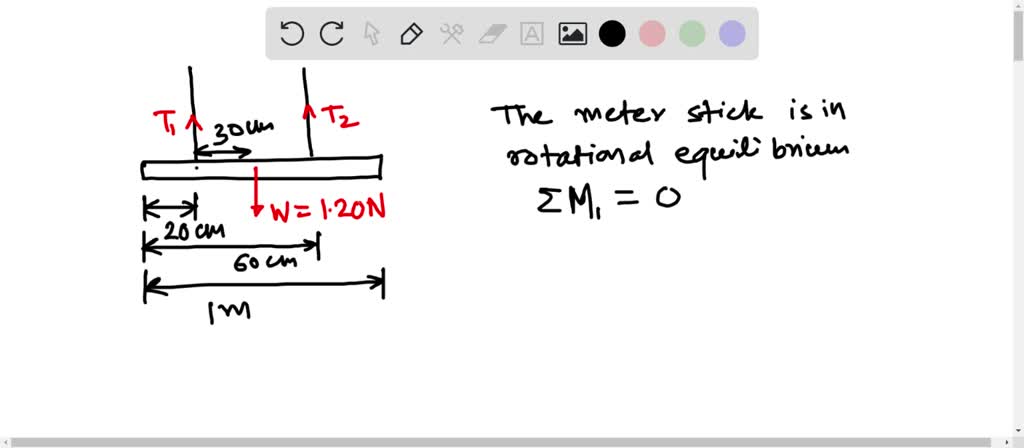 SOLVED:A horizontal uniform 20 N meter stick is held up by two vertical ...