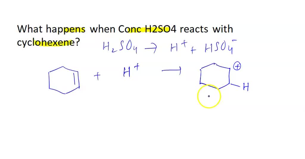 3. What happens when Conc H2SO4 reacts with cyclohexene? 4. Why 2