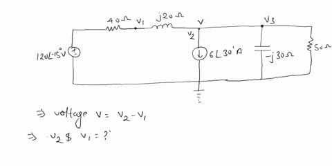 problems-1071032-1046-1061-1077-107-use-nodal-analysis-to-find-v-in-the-circuit-of-fig1056-40-ww-j20-v-630a-j3050-12015v-figure-1056-for-prob107-19185