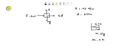 14-problem-6-spring-with-spring-constant-of-k-193-nlm-is-initially-compressed-by-a-block-distance-d-027-m-from-its-unstretched-length-the-block-is-on-horizontal-surface-with-coefficients-of-22455