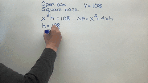 84-an-open-box-with-square-base-is-t0-have-a-volume-of-108-cubic-inches-find-the-dimensions-of-the-box-that-will-have-minimum-surface-area-let-x-length-ofthe-side-of-the-base-97226