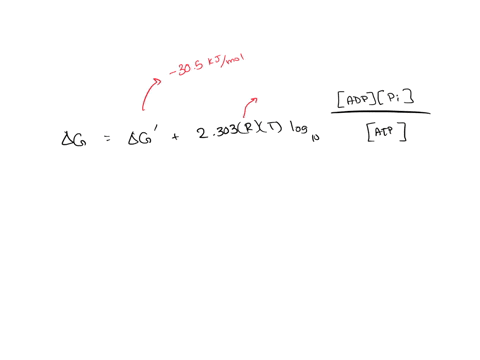if-the-g-for-the-hydrolysis-of-atp-is-305-kjmol-then-calculate-the-free-energy-change-g-for-this-reaction-when-atp-25-mm-adp-01-mm-pi-10-mm-and-t-370c-use-r-8314-jmol-k-72712
