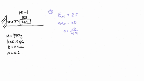a-small-block-of-mass-m-950-g-is-placed-on-top-of-a-larger-block-of-mass-3m-which-is-placed-on-a-level-frictionless-surface-and-is-attached-to-a-horizontal-spring-of-spring-constant-k-64-nm-the-coeffi