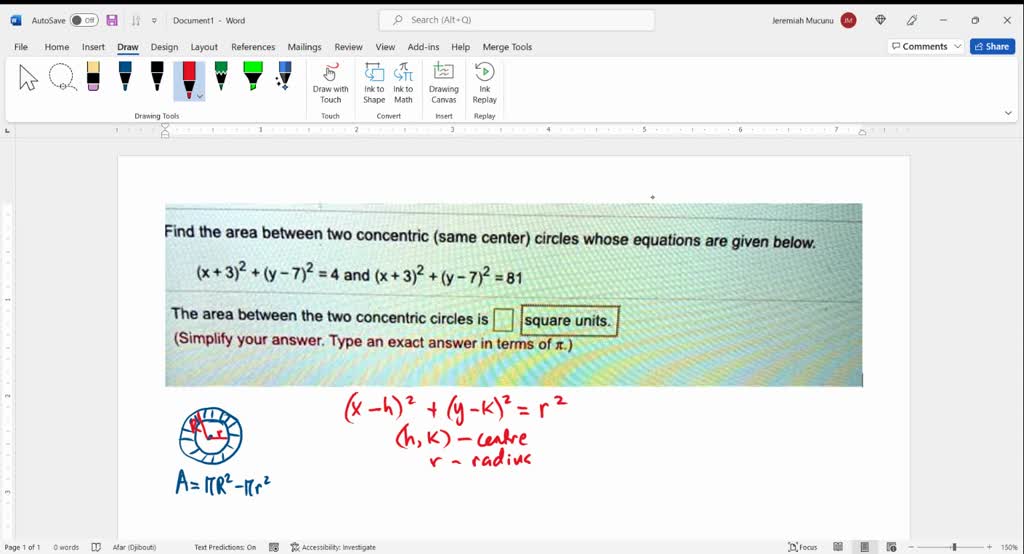 SOLVED: Find the area between two concentric (same center) circles ...