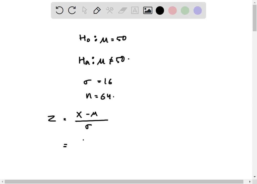 SOLVED Consider testing the hypotheses Ho Âµ = 50 vs. H1 Âµ â‰ 50. If n = 64, x = 53.5, and
