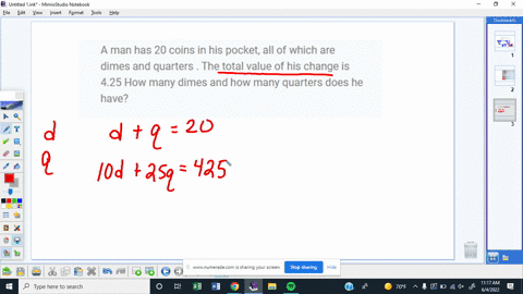 a-man-has-20-coins-in-his-pocket-all-of-which-are-dimes-and-quarters-the-total-value-of-his-change-is-425-how-many-dimes-and-how-many-quarters-does-he-have-84169