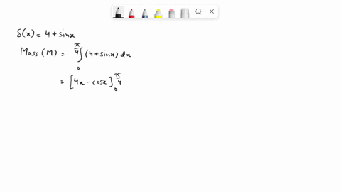 a-rod-with-density-deltax-4sinx-in-mass-per-unit-length-lies-on-the-x-axis-between-x0-and-xpi4-find-the-center-of-mass-of-the-rod-83533