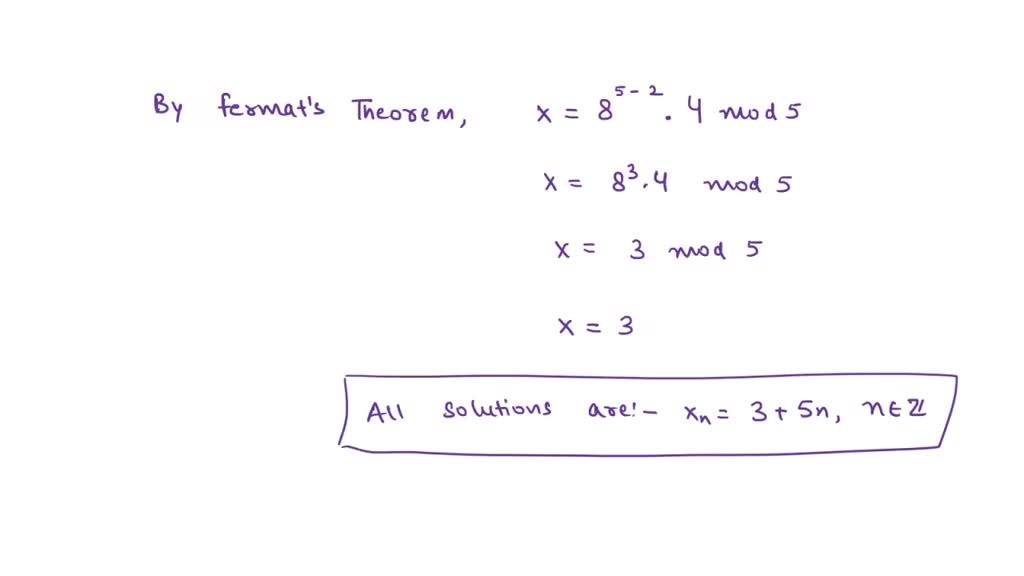 SOLVED: Use Fermat" Theorem To Solve Each Of The Following Linear ...