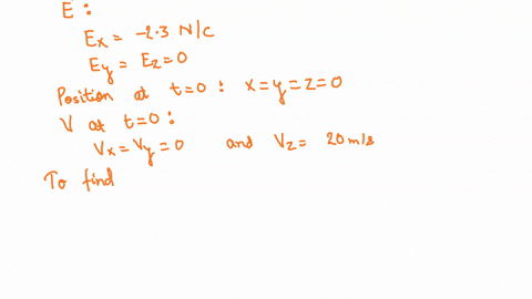 particle-mass-50-g-charge-40-mc-moves-in-a-region-of-space-where-the-electric-field-is-uniform-and-i5-given-by-ex-23-nc-ey-ez-0-if-the-position-and-velocity-of-the-particle-a-t-0-are-given-b-54478
