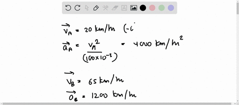 at-the-instant-shown-cars-a-and-b-are-traveling-at-speeds-of-20-kmh-and-65-kmh-respectively-if-b-is-accelerating-at-1200-kmh2-while-a-maintains-constant-speed-determine-the-velocity-and-acce-90837