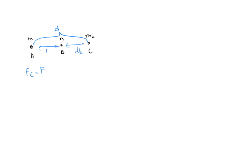 in-the-figure-below-mass-b-is-located-mid-way-between-mass-and-mass-c-all-the-masses-are-the-sarne-if-the-magnitude-of-the-gravitational-force-on-due-to-a-is-fca-f-the-net-gravitational-forc-21382